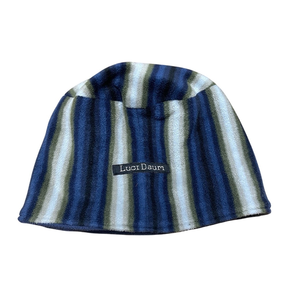 Luci Daum Blue Green Stripe Cozy Fleece Lined Bucket Roller Hat Winter‎